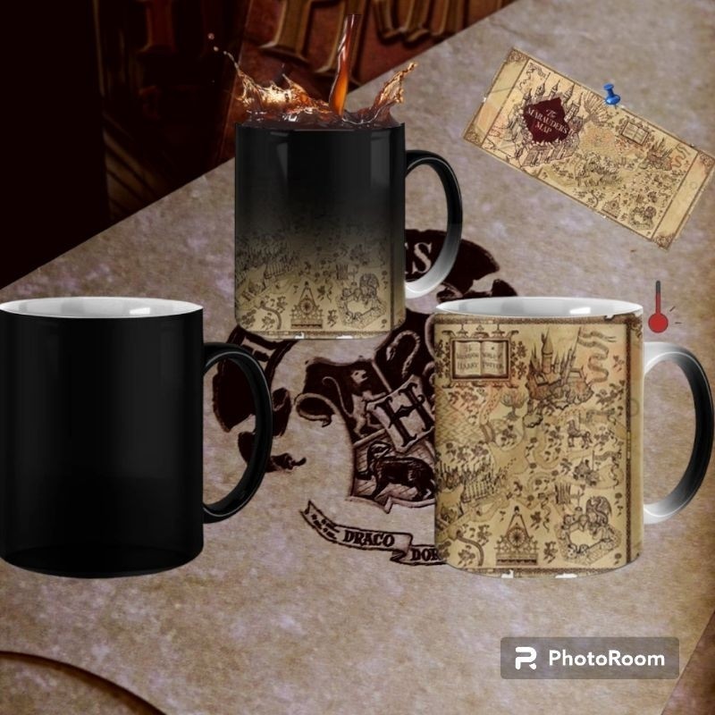 Caneca mágica modelo mapa maroto Harry Potter grifinoria sonserina lufa lufa Corvinal dobby hogwarts