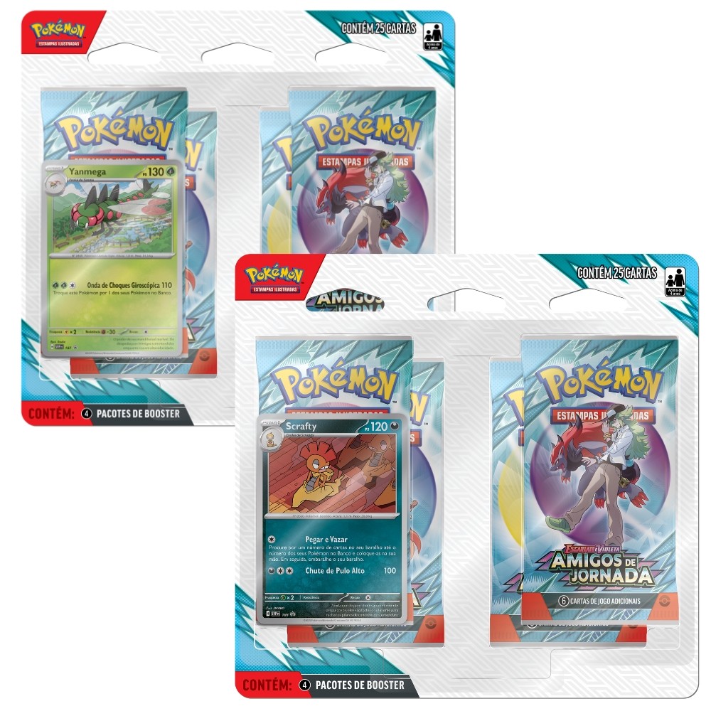 BLISTER QUÁDRUPLO YANMEGA SCRAFTY AMIGOS DE JORNADA EV9 COPAG POKÉMON TCG 4 BOOSTERS TREINADORES