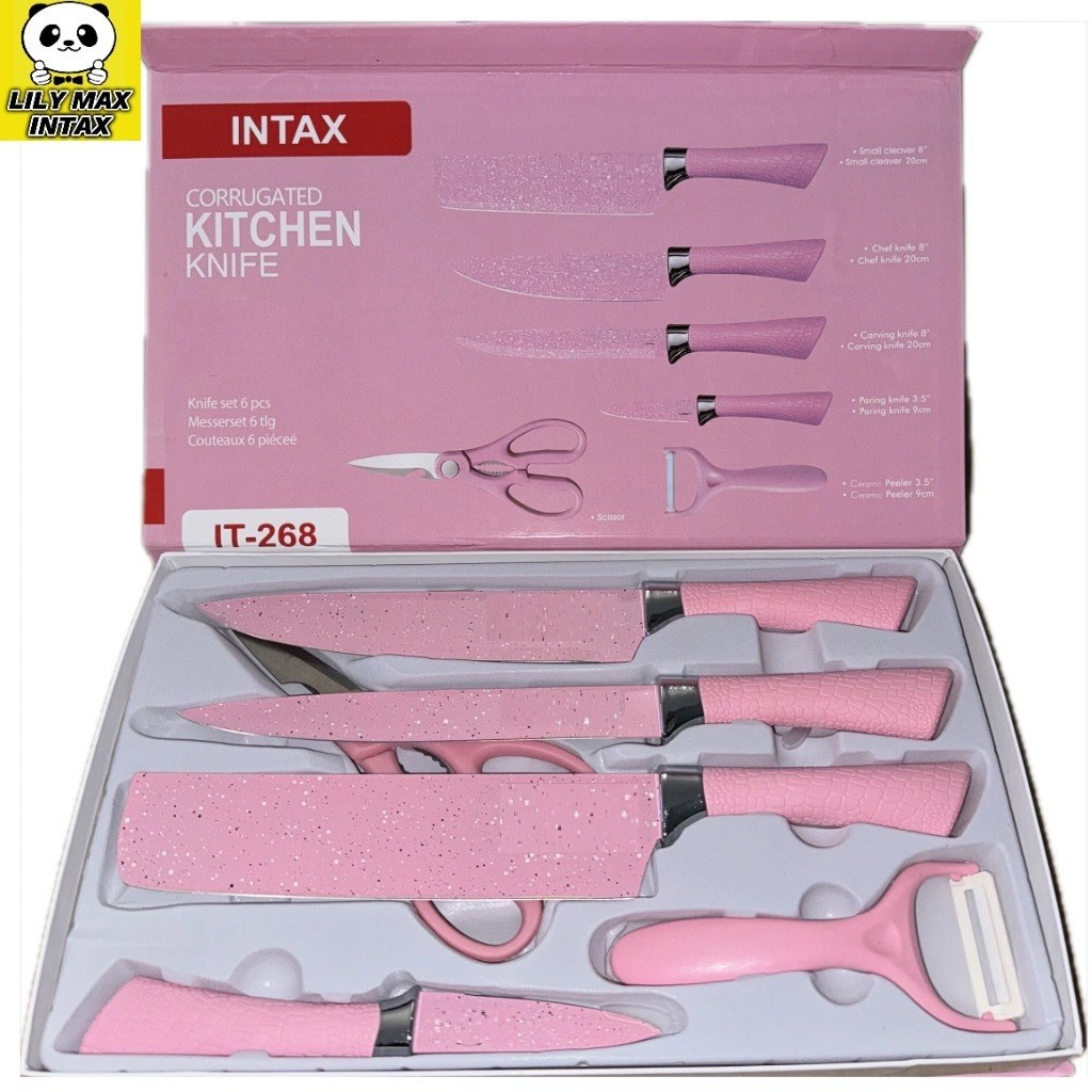 Jogo De Facas Inox Descascador E Tesoura 6 Peças Rosa | Shopee Brasil