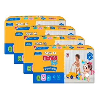 Fralda Descartável Turma da Mônica Shortinho Jumbo Tamanho G - 4 Pacotes com 30 Fraldas - Total 120 Tiras em Oferta na Shopee