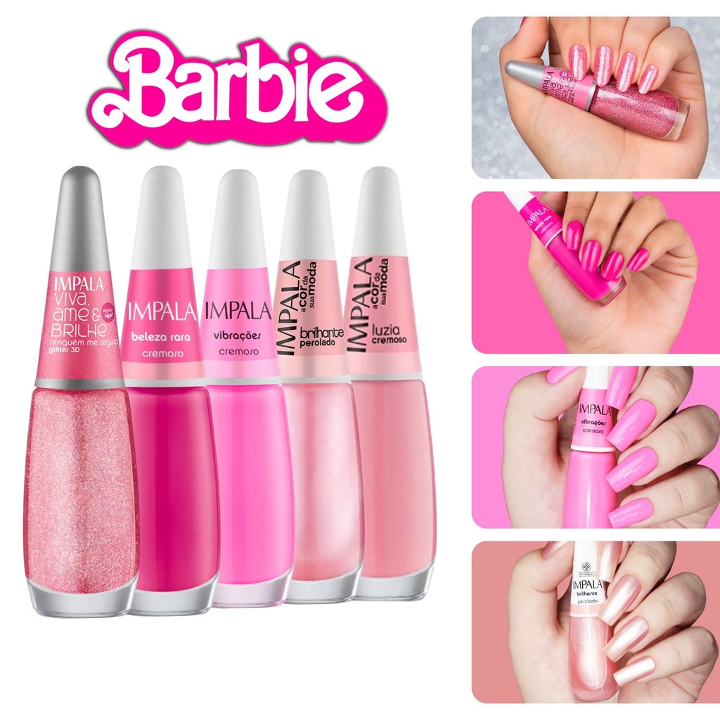 Kit 5 Esmalte Impala Tons Rosa Barbie Glitter Cremoso Perolado | Shopee ...