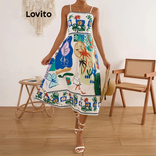 Lovito Vestido com estampa de arte pop boho para mulheres LBL17611