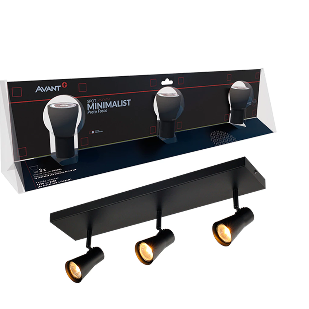 Spot Led Minimalist 3xGU10 110v/220v Bivolt Preto Avant