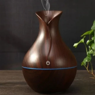 Umidificador Design de Vaso Aromatizador Silencioso textura de Madeira Recarregável com LED YIHAN