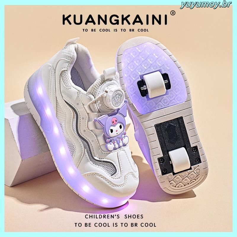 Sapatos De LED Salto Duplo Meninas Patins Luminosos Tênis De Couro Baixo-Top Pai-Filho Patinação