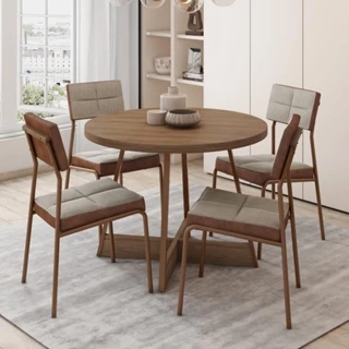 Conjunto Sala de Jantar Nairóbi 4 Cadeiras Carraro Areia/Rose/Nogal em Oferta na Shopee