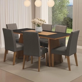 Conjunto Sala de Jantar Mesa Tampo de Madeira 6 Cadeiras Simone Madesa em Oferta na Shopee