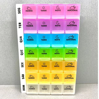 Porta Comprimidos 11x18cm Semanal Com 28 Compartimentos Multicoloridos Para Remédios Prático E Útil em Oferta na Shopee