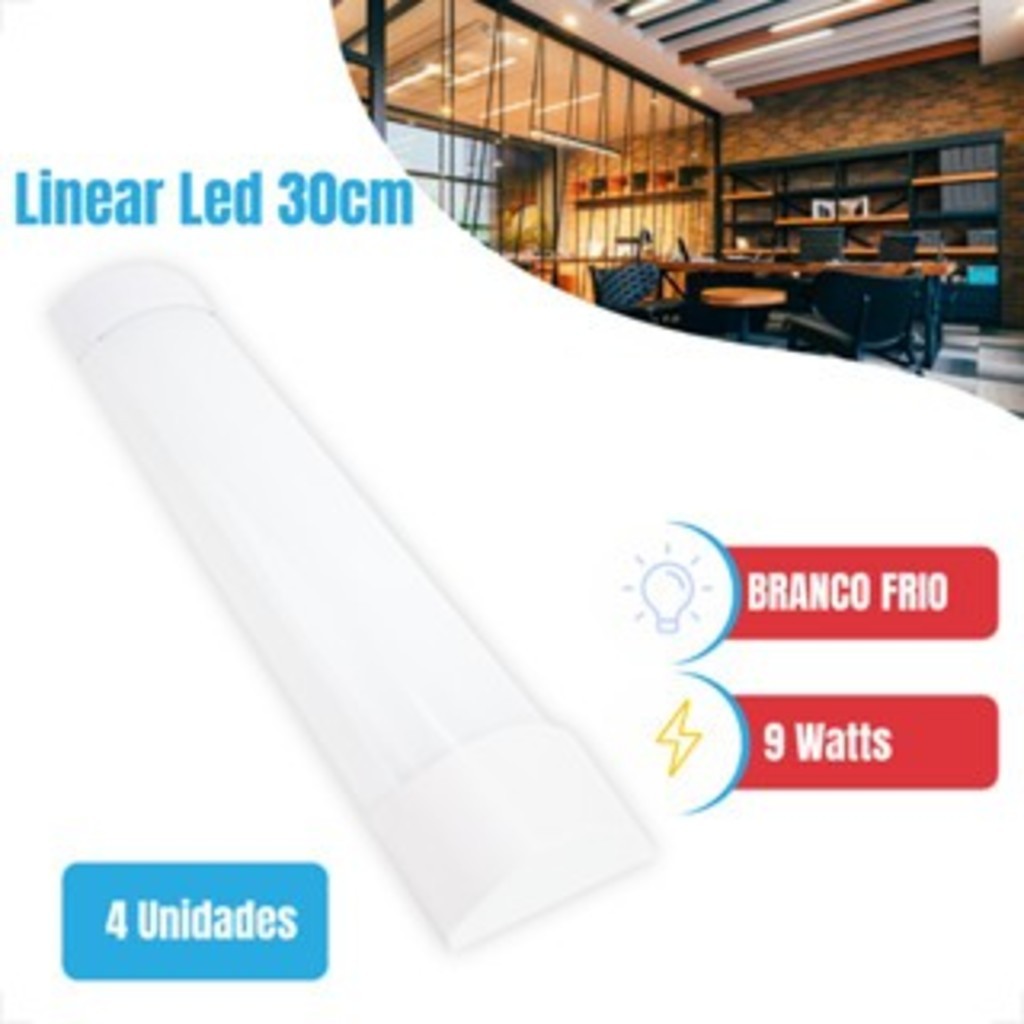 Kit Luminárias Led 9w Bivolt Linear 30cm Sobrepor Tubular Slim Régua ...
