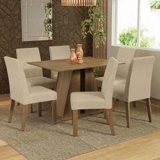 Conjunto Sala de Jantar Mesa Tampo de Madeira 6 Cadeiras Rustic Cheryl Madesa em Oferta na Shopee