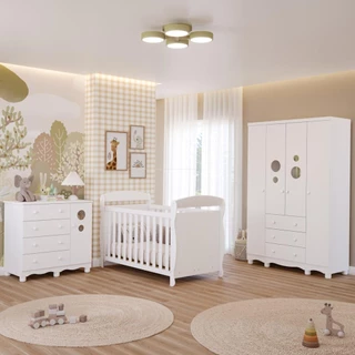 Quarto Bebê Completo Berço Americano Marquesa 3 em 1 Guarda Roupa 4 Portas Cômoda Bolinha 100% MDF em Oferta na Shopee