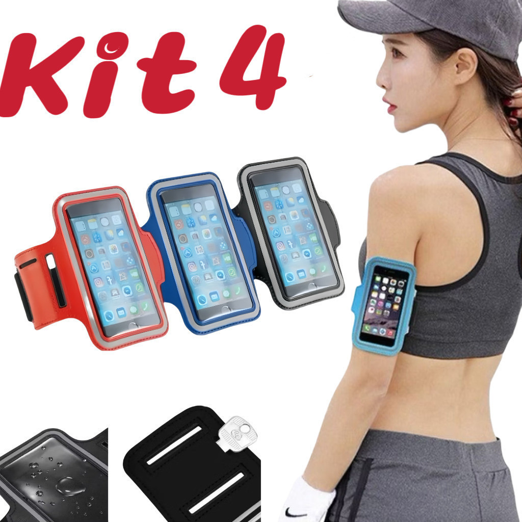 Kit 4 braçadeira porta-telemóvel adequada para corrida e academia jorge