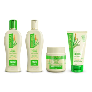 Kit Cachos Shampoo, Condicionador, Banho de Creme 250mL e Finalizador 150g Bio Extratus
