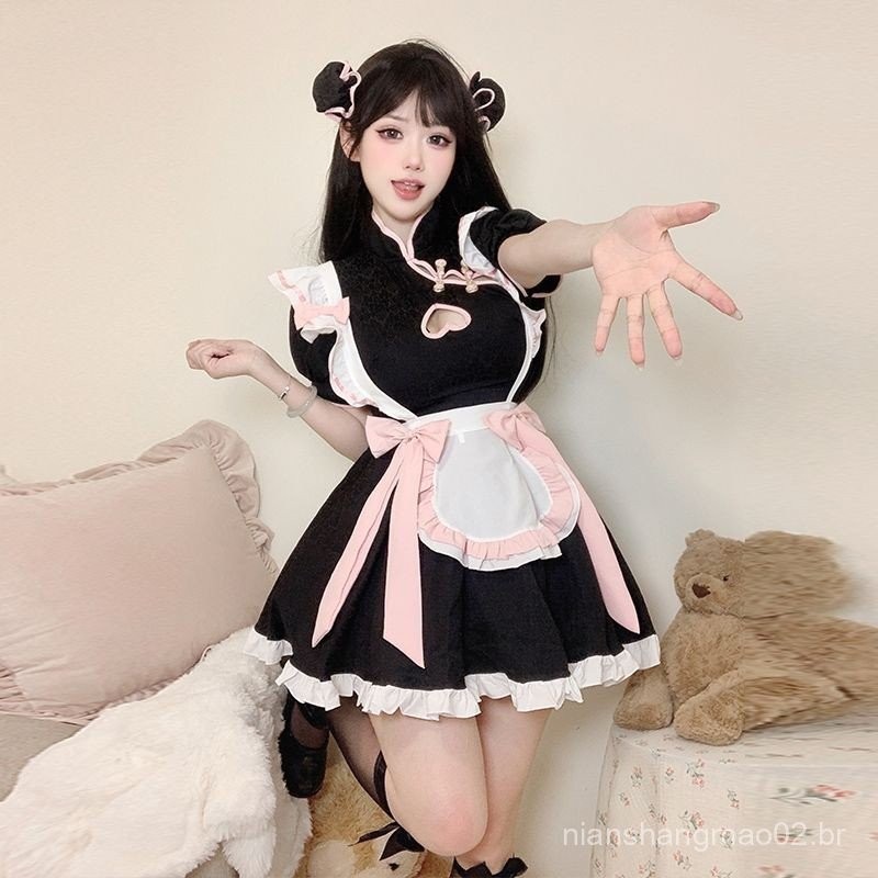 Fantasia de Empregada Cosplay Uniforme de Empregada Fofo Vestido Macio ...