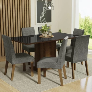 Conjunto Sala de Jantar Mesa Tampo de Vidro 6 Cadeiras Silver Alexis Madesa em Oferta na Shopee