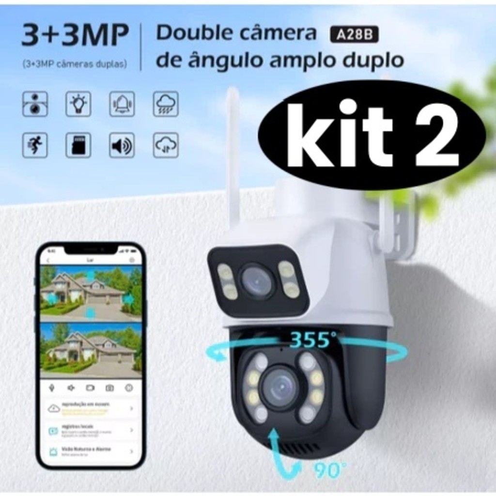 Kit 2 Camera Segurança Externa Lente Dupla Rastreamento Zoom A28b Wi-Fi Smart IP66 App ICSEE Envio Imediato