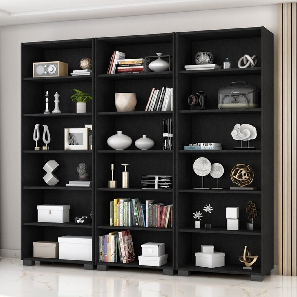 Kit 3 Estantes para Livros 5 Prateleiras 188cmx181,5cm Office Preto Tx