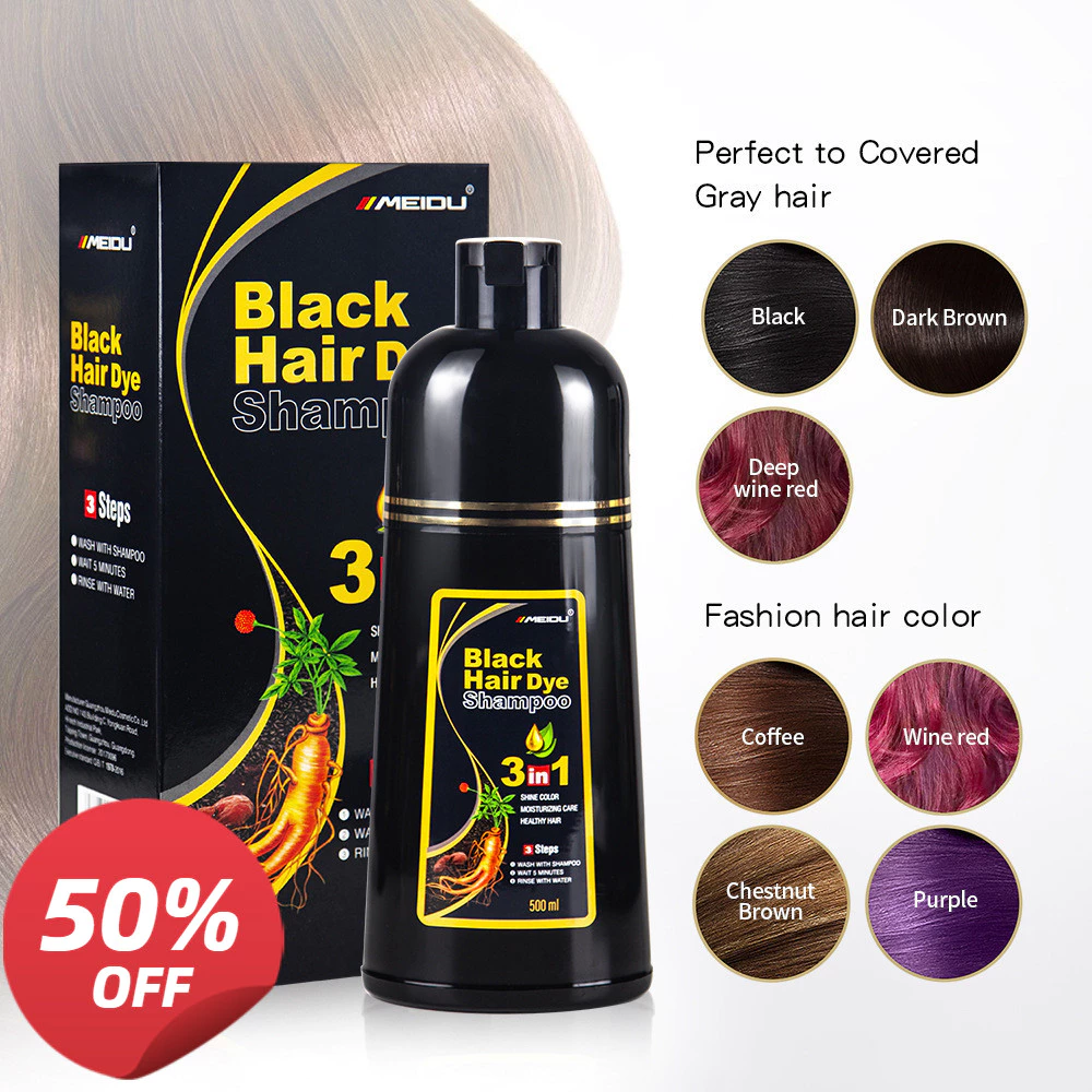 Brimles Black Shampoo Tintura de Cabelo MEIDU Capa Tintura de Cabelo Branco Preto