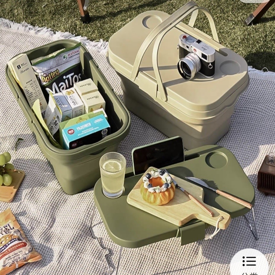 Camping portátil dobrável portátil Cesta de armazenamento de piquenique com tampa Cesta de piquenique passeio de primave
