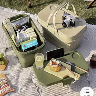 Camping portátil dobrável portátil Cesta de armazenamento de piquenique com tampa Cesta de piquenique passeio de primave