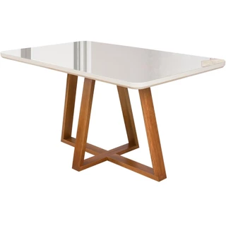 Mesa De Jantar Petra 4 Lugares 120x80cm Tampo 40mm Com Vidro E Base Madeira Luxo