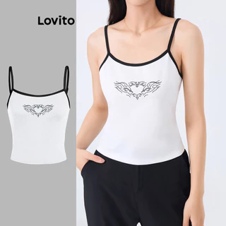 Lovito Regata feminina casual com padrão em forma de coração L99ED061