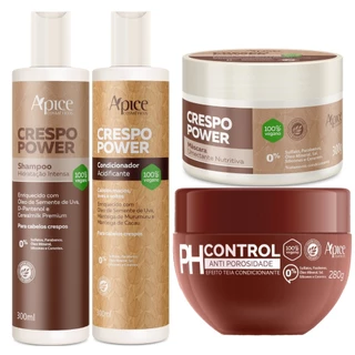 Kit Crespo Power Apse Anti Porosidade Capilar 4 Itens Completo Nutrição C/ Mascara Ph Control 280g