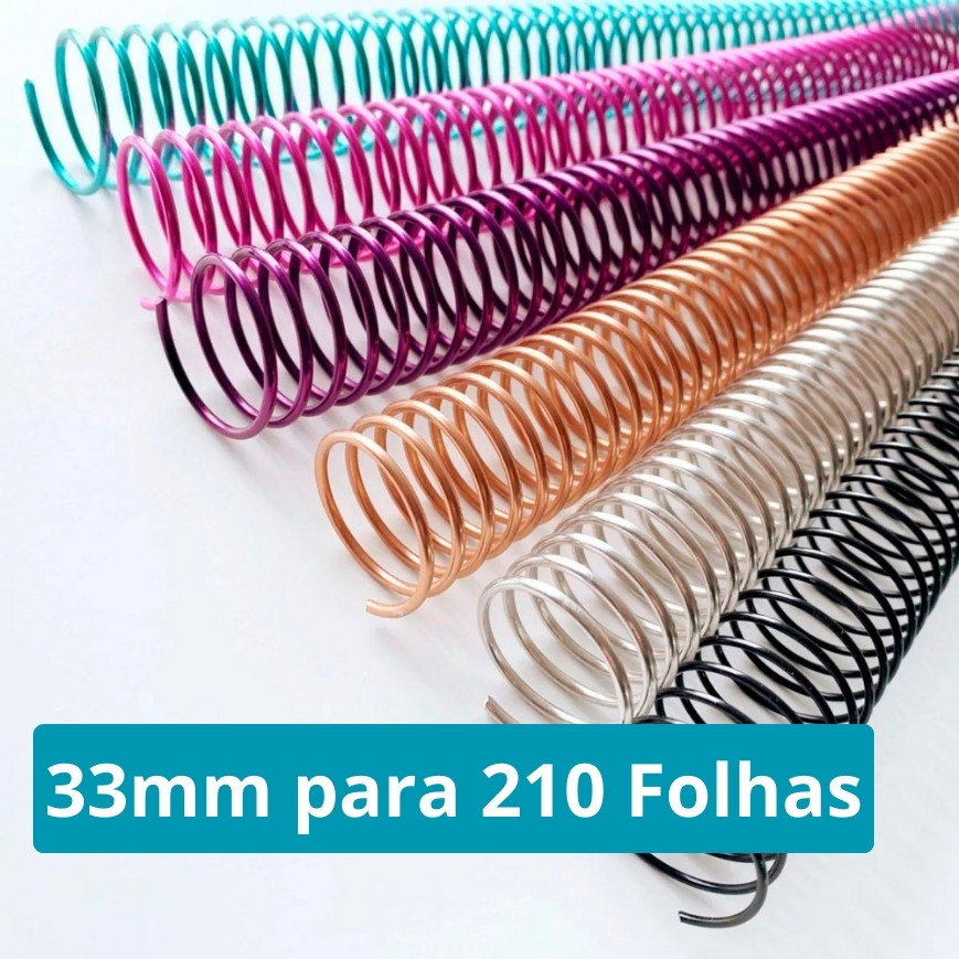 Espiral de Metal 33mm Branco 35cm para Encadernação Passo 6mm - 3, 6, 9, 12, 15 unidades