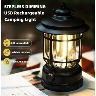 Ao Ar Livre LED Lanterna De Acampamento Luz Do Vintage Com Botão Regulável USB Recarregável Portátil Tenda Gancho Lâmpad