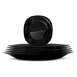 Kit 6 Pratos Vidro Black Preto Sobremesa Quadrado Original