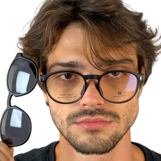 Armação De Óculos Masculino Com Clipon 2 Em 1 Polarizado Haste Madeira CM283