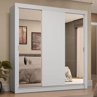 Guarda-Roupa Casal 3 Portas de Correr com Espelhos 4 Gavetas Sublime Plus Madesa em Oferta na Shopee