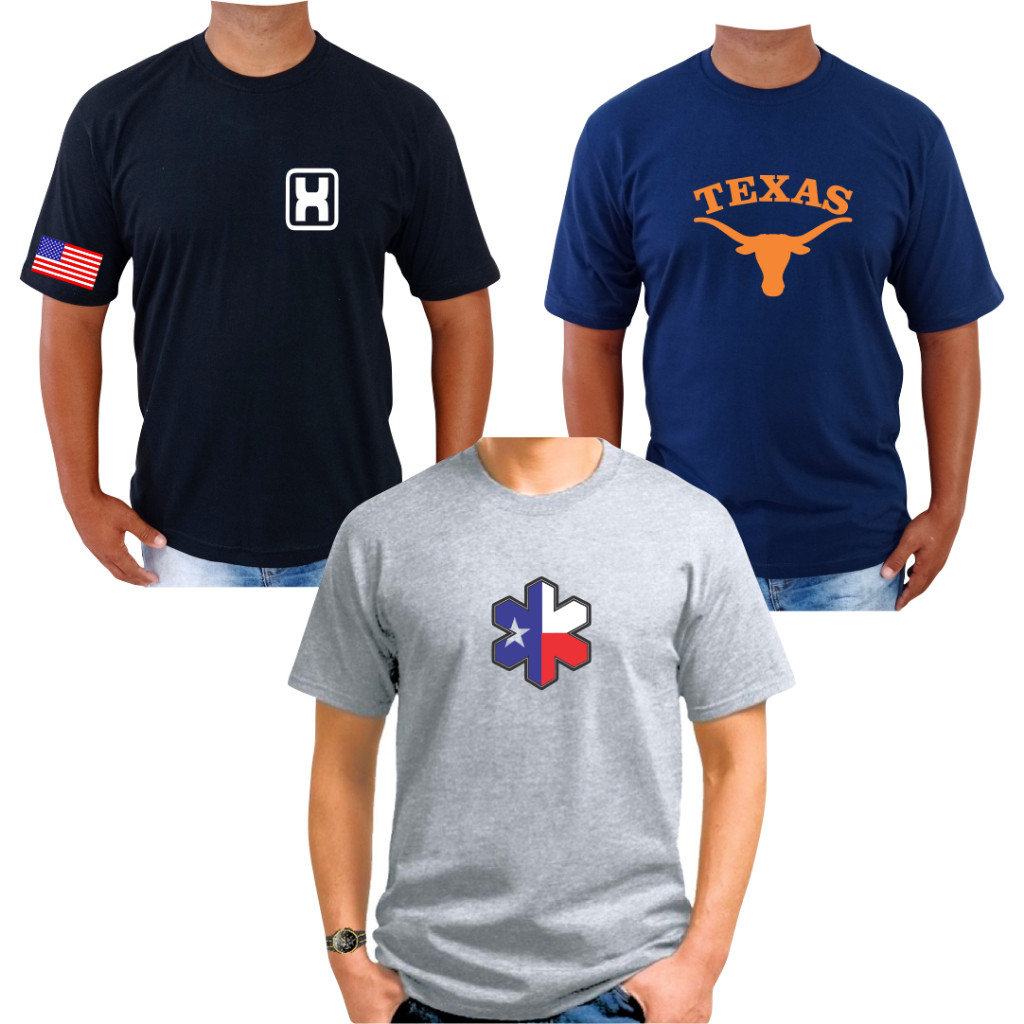 Kit De Camiseta Masculina Texas Texana Camisa 100% Algodao Oferta 