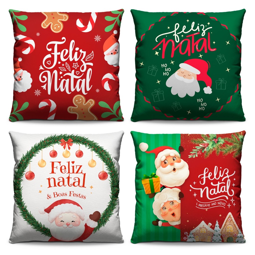 Capa Almofada Natal Kit 4 Papai Noel Natalina Festas c/Zíper | Shopee ...