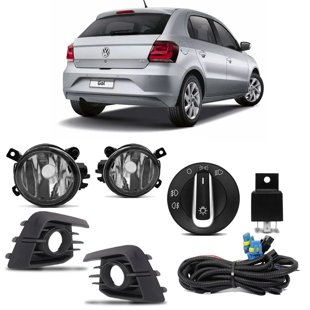 Kit Faról Milha Gol G7 Com Grade Preta Int Original Cromado SL