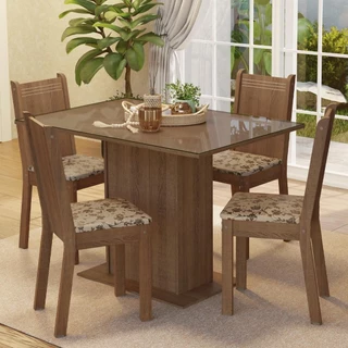 Conjunto Sala de Jantar Mesa Tampo de Vidro 4 Cadeiras Rustic/Bege Marrom Camélia Madesa em Oferta na Shopee