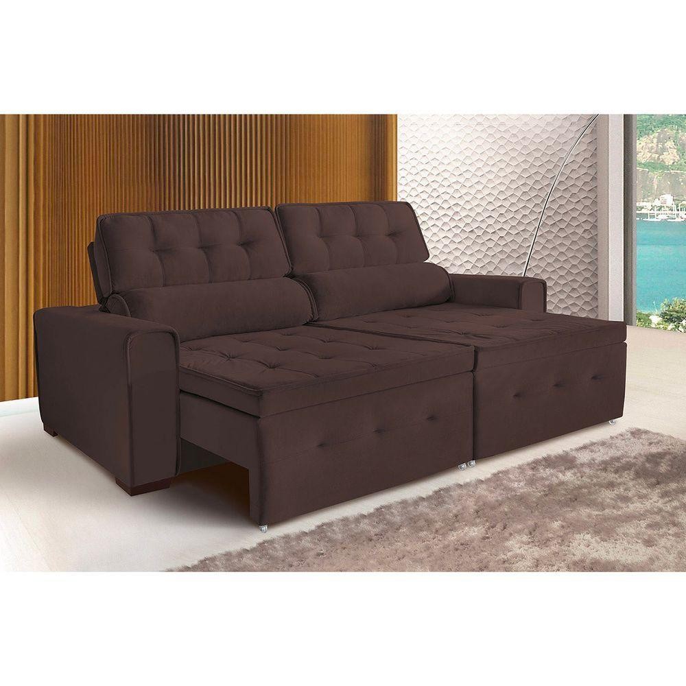Sofá Dallas 3 Lugares 1,80cm Retrátil E Reclinável - De Casa Décor E Estofados Marrom