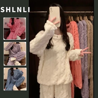 Doce Solto Engrossado Pijama Quente Conjunto De Duas Peças Para Mulheres Outono E Inverno em Oferta na Shopee