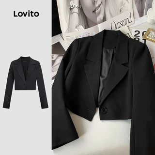 Lovito Blazer elegante de botão liso para mulheres LBL23514 em Promoção na Shopee Lovito Blazer elegante de botão liso para mulheres LBL23514
