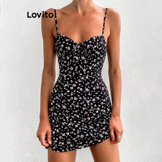 Lovito Vestido casual com renda floral Ditsy para mulheres LBL16769