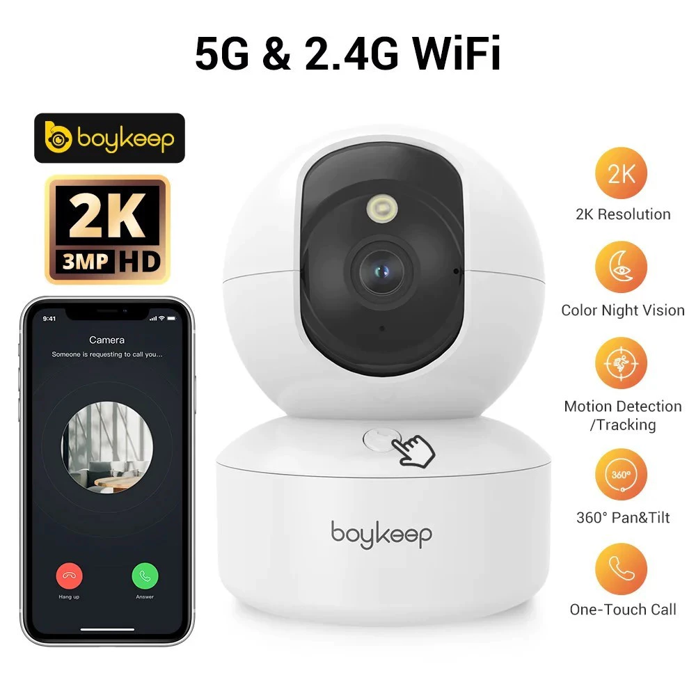Câmera Pet BoyKeep 2K Wi-Fi Giratória 360 graus