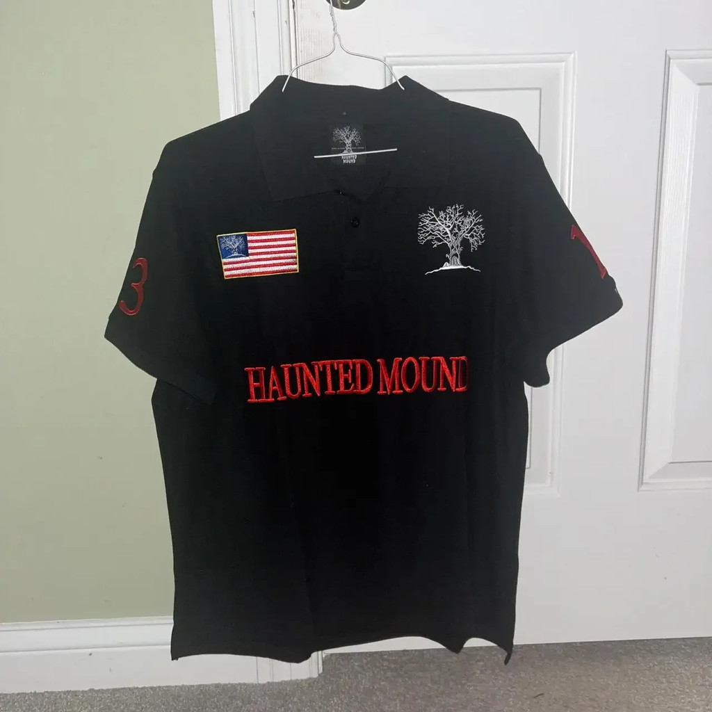 Haunted mound ポロシャツ M Haunted Mound America Camisa polo de manga comprida Y2k casual
