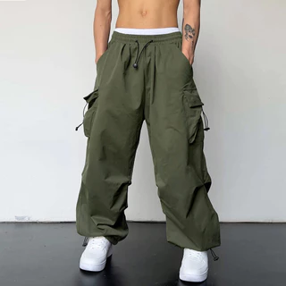 Harajuku Carga Paraquedas Calças Masculinas Vintage Streetwear Y2K Hip Hop Perna Larga Joggers Baggy Casual Sweatpants R