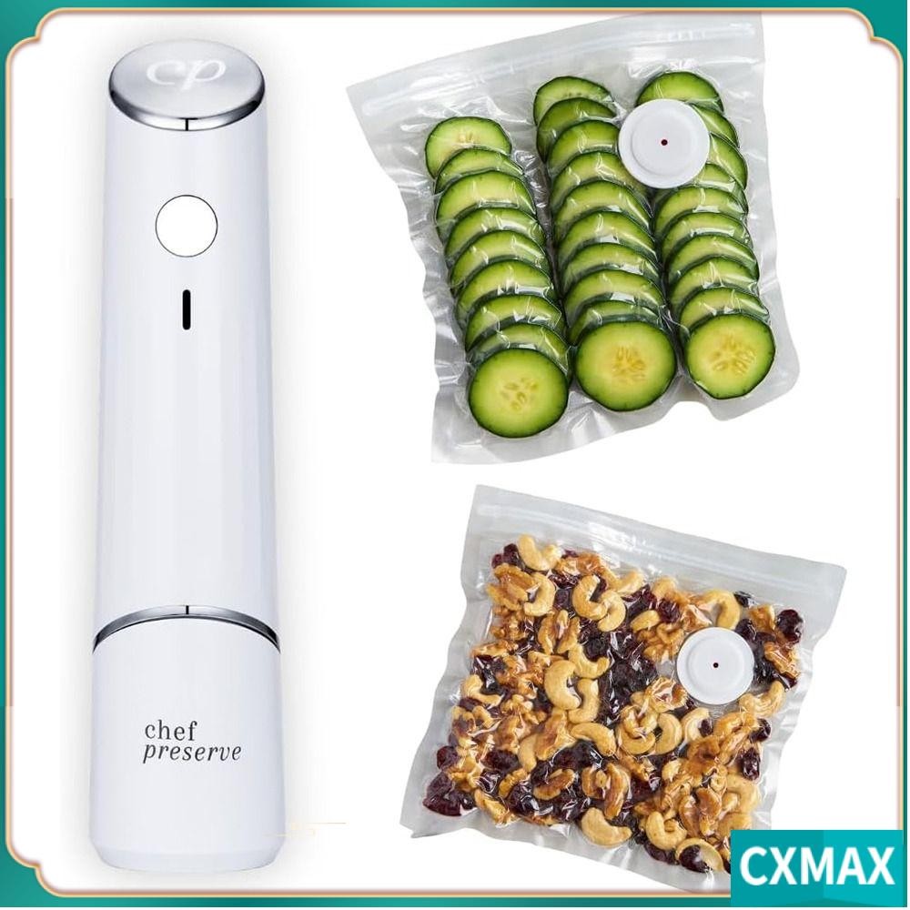 CVMAX Mini Selador A Vácuo , Portátil Branco , Quente Com 5 Peças De Sacos Sous Vide Reutilizáveis Para Preservação E Ar