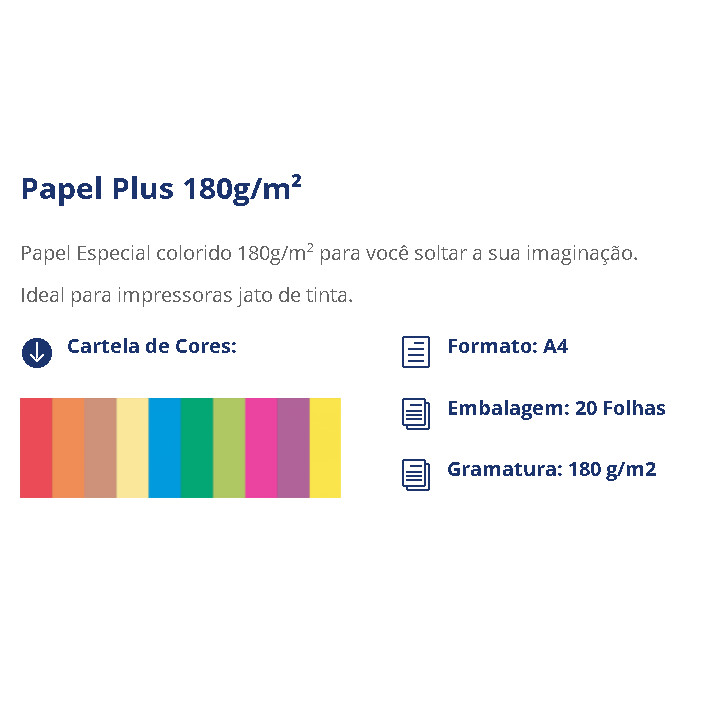 Papel Color Plus A4 180g com 20 Folhas | Shopee Brasil