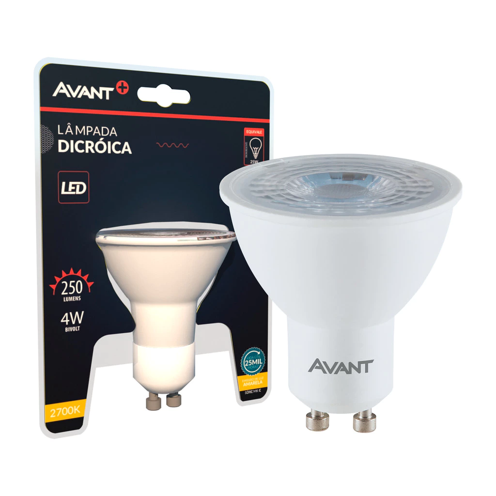 Lampada Led Dicróica MR16 4w 250lm 2700K GU10 Branco Avant