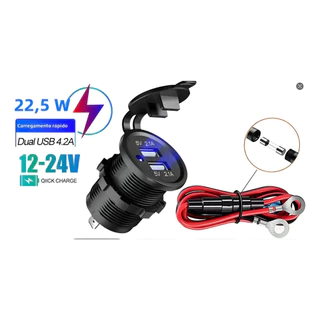 Tomada De Veicular Com 2 Portas Usb 2.1a - 12v-24v 18w