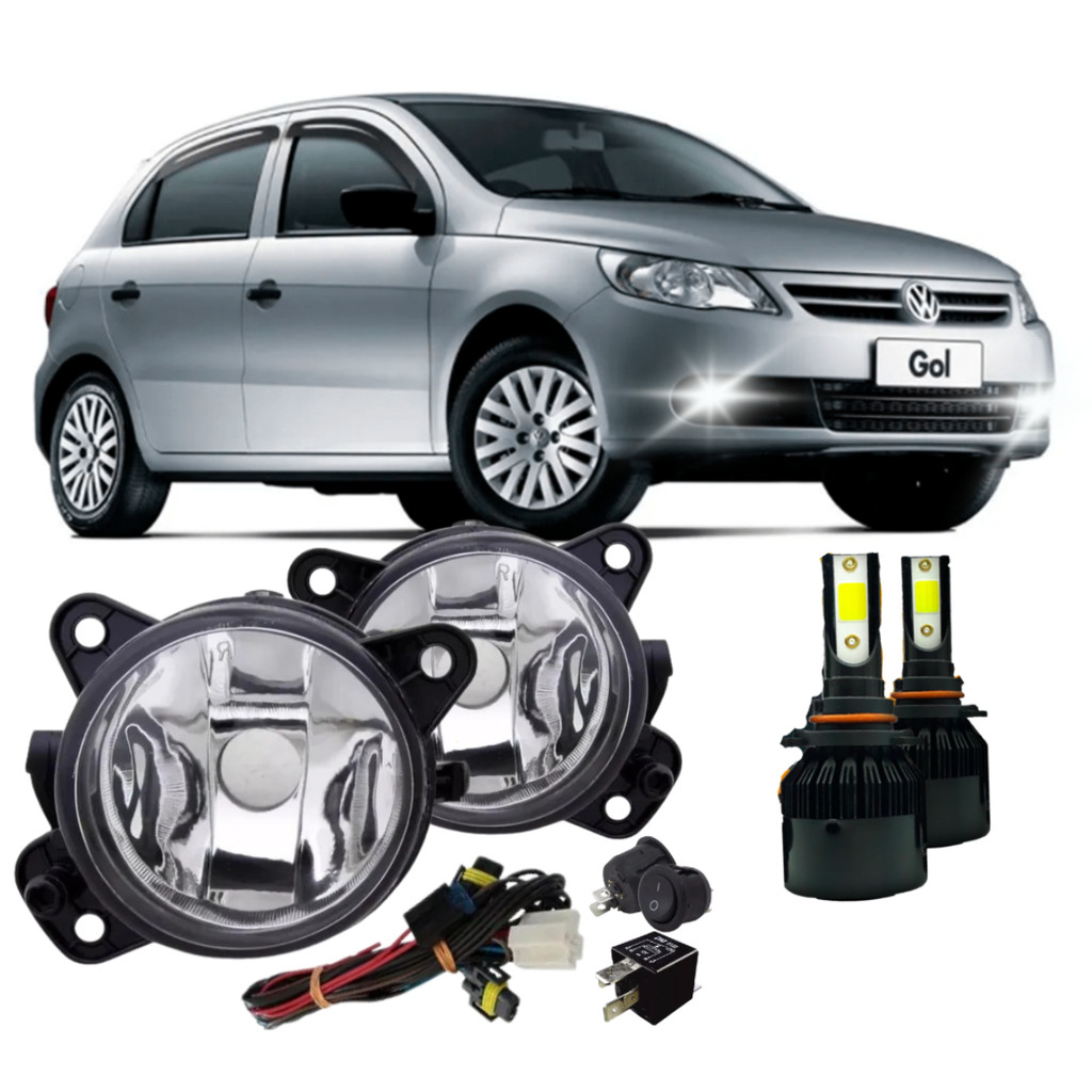 KIT FAROL AUXILIAR GOL G5 2008 ATE 2013 VIDRO E SUPER LED | Shopee Brasil