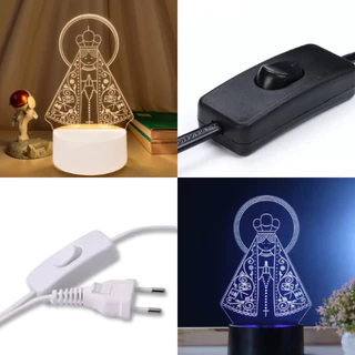 Luminária LED 3D Acrílico Aparecida Jesus Bivolt Mesa Decorativa Religiosa