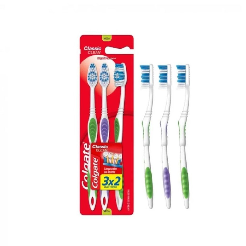 Escova de Dente Colgate Classic Clean Macia 3 unidades | Shopee Brasil